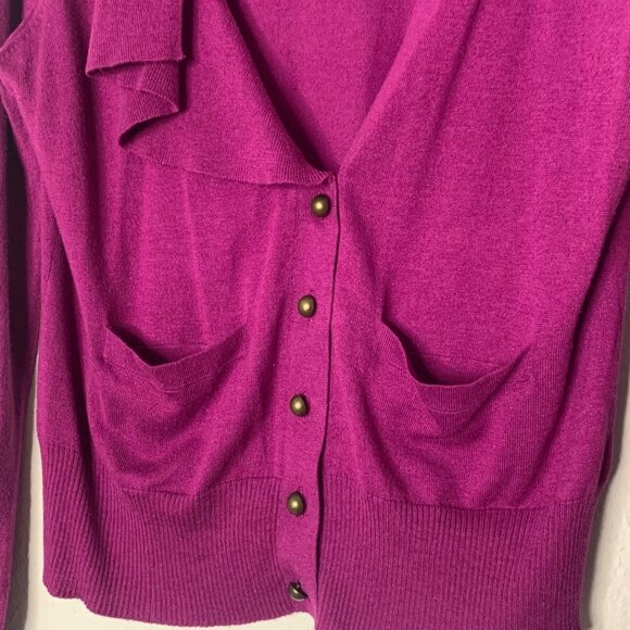 Anthropologie Moth Fuchsia Flutter Long Sleeve Cardigan Women’s Size Medium - Picture 5 of 10